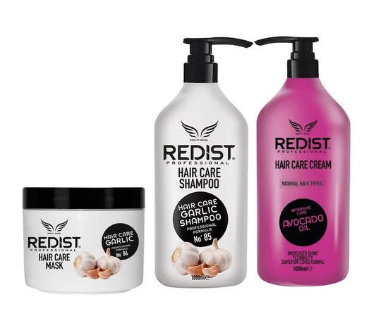 Set Profesional anti-caderea si cresterea parului cu Extract de Usturoi, Redist, sampon 1000 ml, masca 475 ml plus balsamul cu avocado 1000 ml