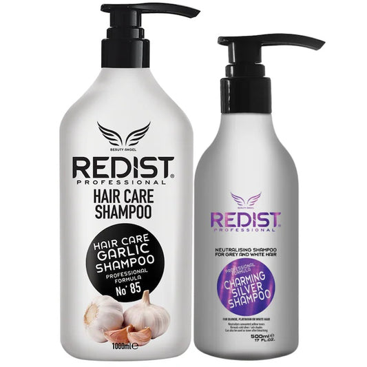 Set Profesional pentru Păr Redist: Șampon Nuantator pentru Păr Blond 500 ml și Șampon cu Extract de Usturoi 1000 ml